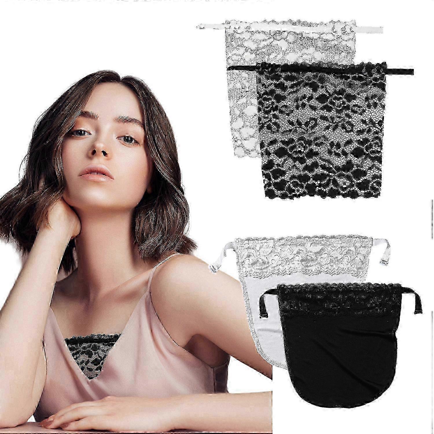 4 Pcs Sutiã Invisível de Privacidade de Renda, Sutiã de Camisola Ajustável com Clip-on de Sobreposição de Renda Painéis de Modéstia Colete, Sutiã Invisível Anti Peep de Renda para L