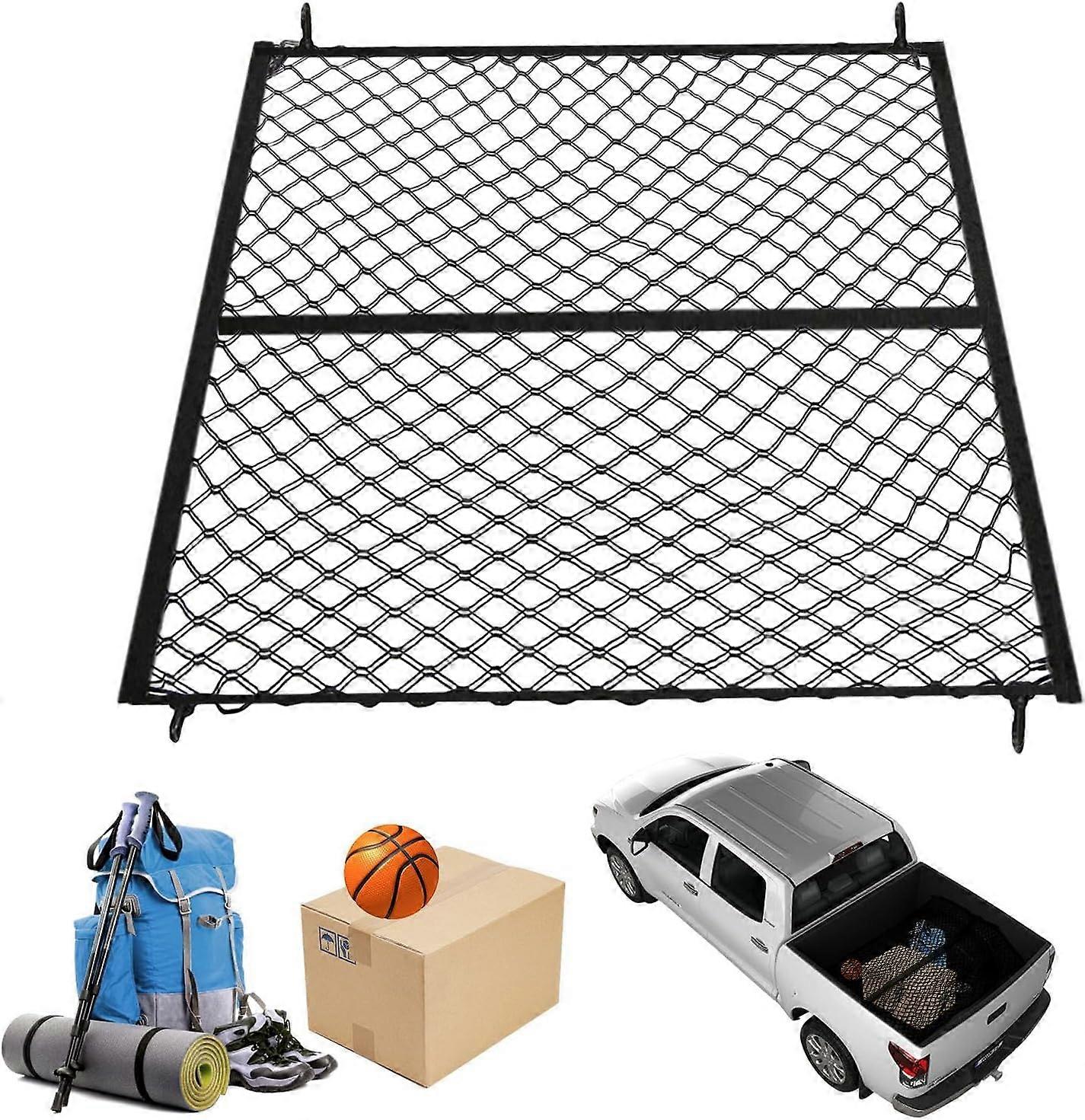 Truck Cargo Net, High Elastic Double-Layer Cargo Net for Pickup Truck Bed, 1.1 X 1.2m Heavy Duty Cargo Net with Interlayer for Pickup Trucks Suv Small