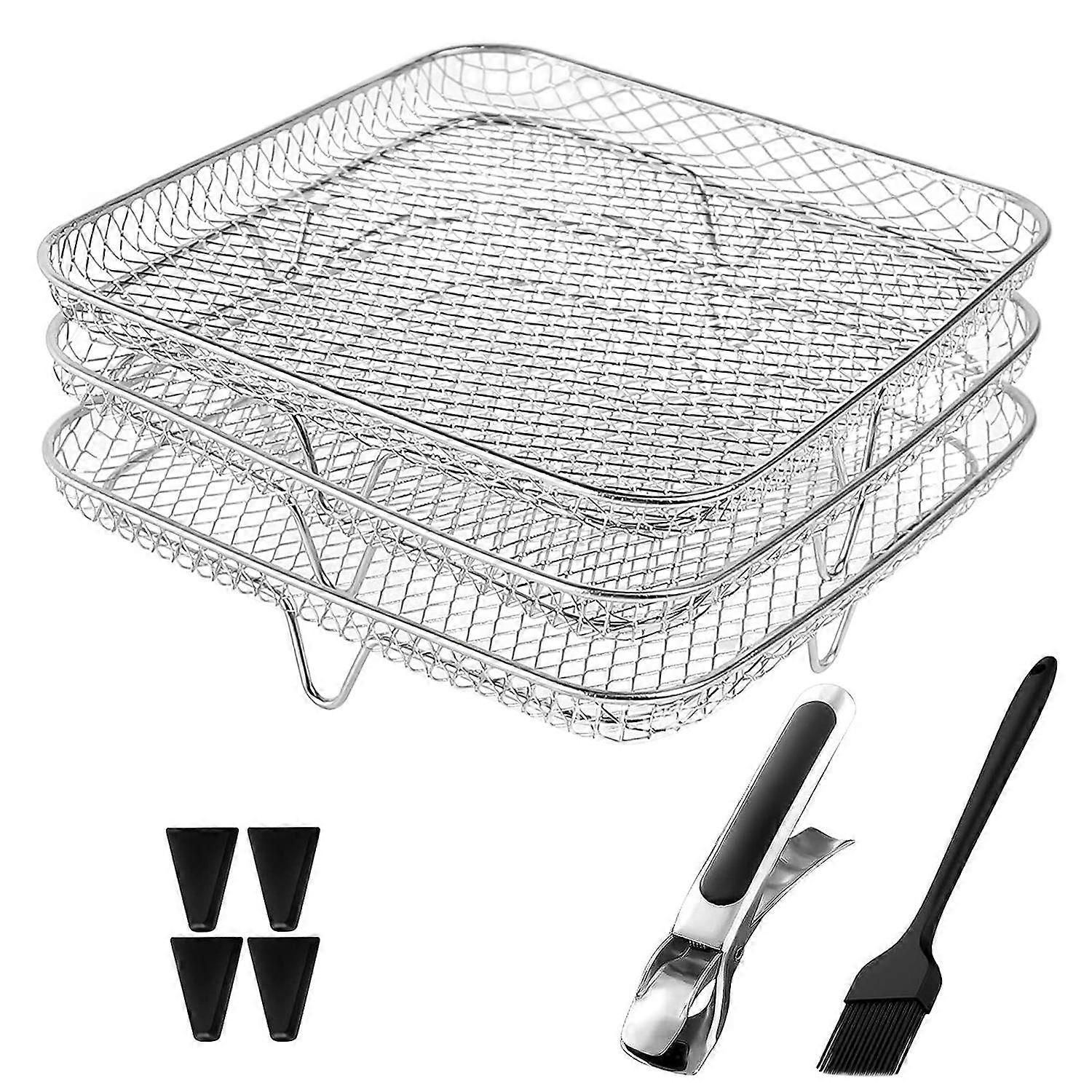 1 Set Stainless Steel Dehydrator Rack Three-layers Stackable Square Dishwasher Safe Roasting Steamer