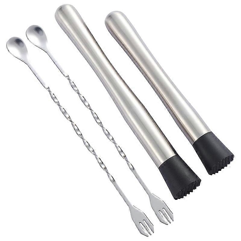 10Inch &8Inch 304 Stainless Steel Cocktail Muddler with 2 Mixing Spoon, for Making Delicious Mojito