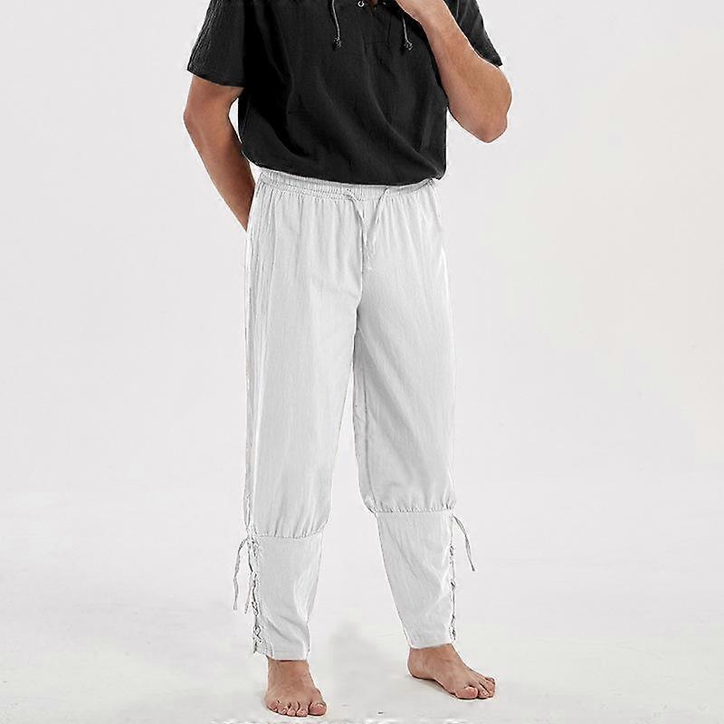Men's Medieval Pirate Trousers Casual Solid Color Pencil Pants Elastic Waist Drawstring High Street Trend Male Clothes