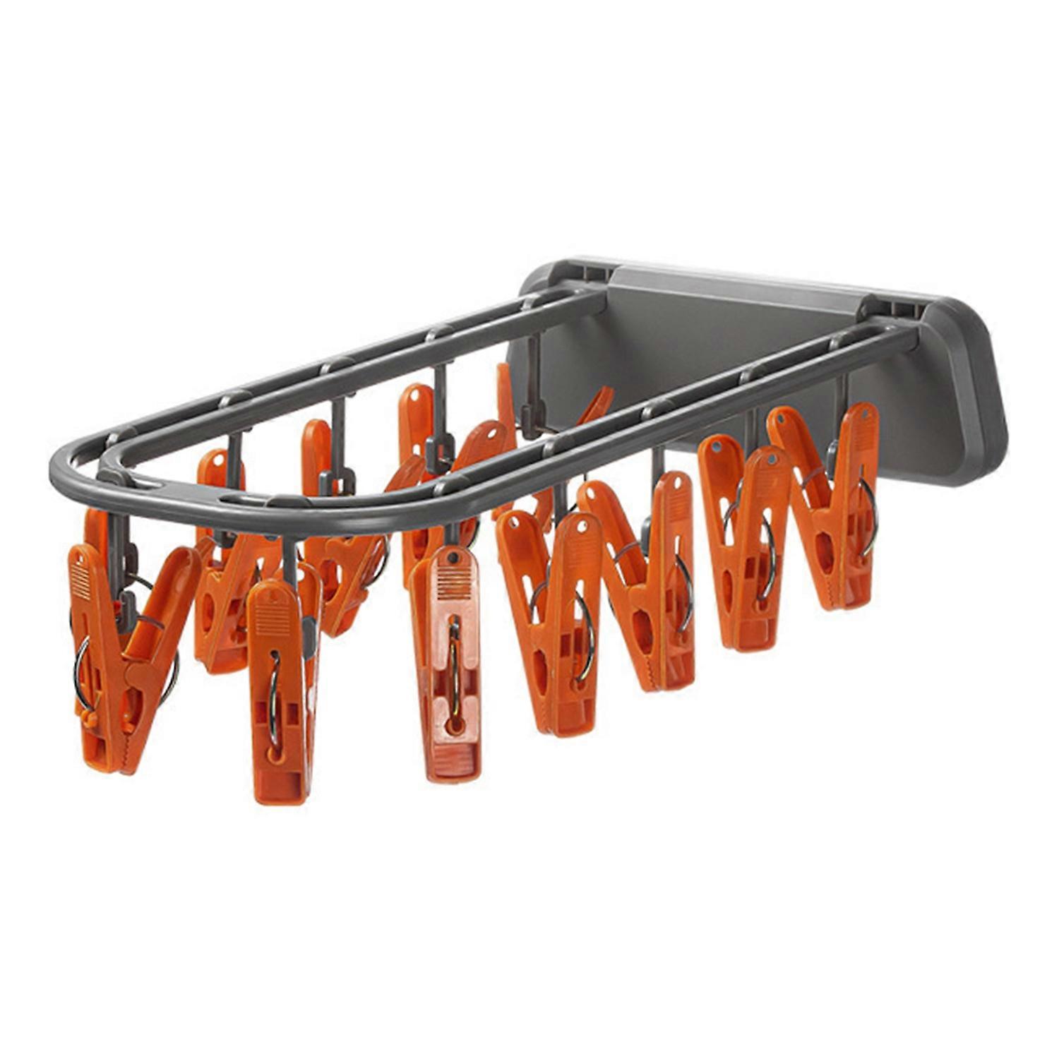 Clothes Drying Rack Multiple Clips Foldable Wall-Mounted Strong Load Bearing Windproof Hanger Drying