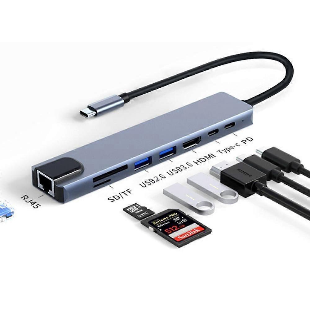Eight in one aluminum alloy expansion dock 3.0 USB expansion dock 100M network port hub HUB computer branching device