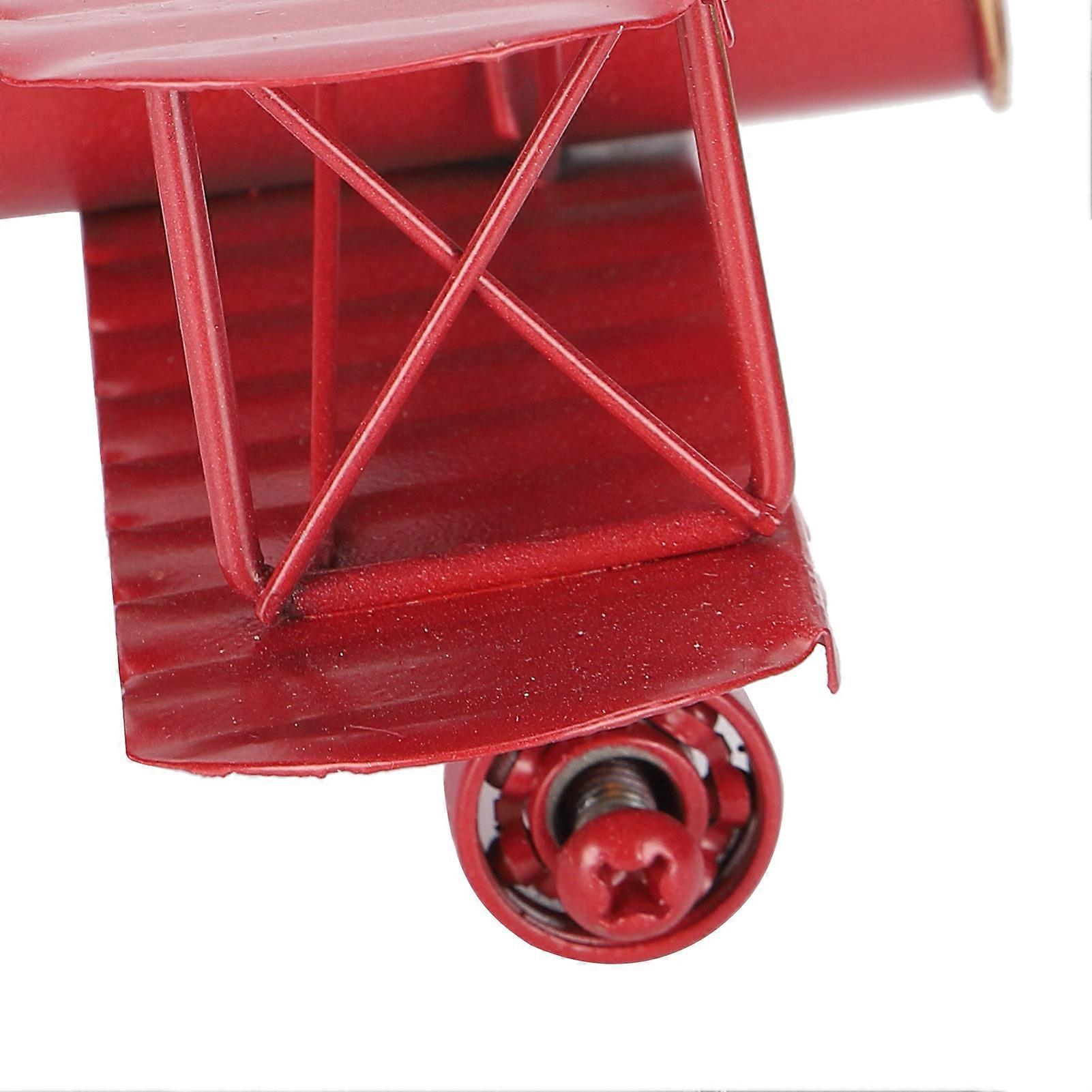 Vintage Red Iron Airplane Model, Biplane Craft for Home Decoration, Cafe Ornament