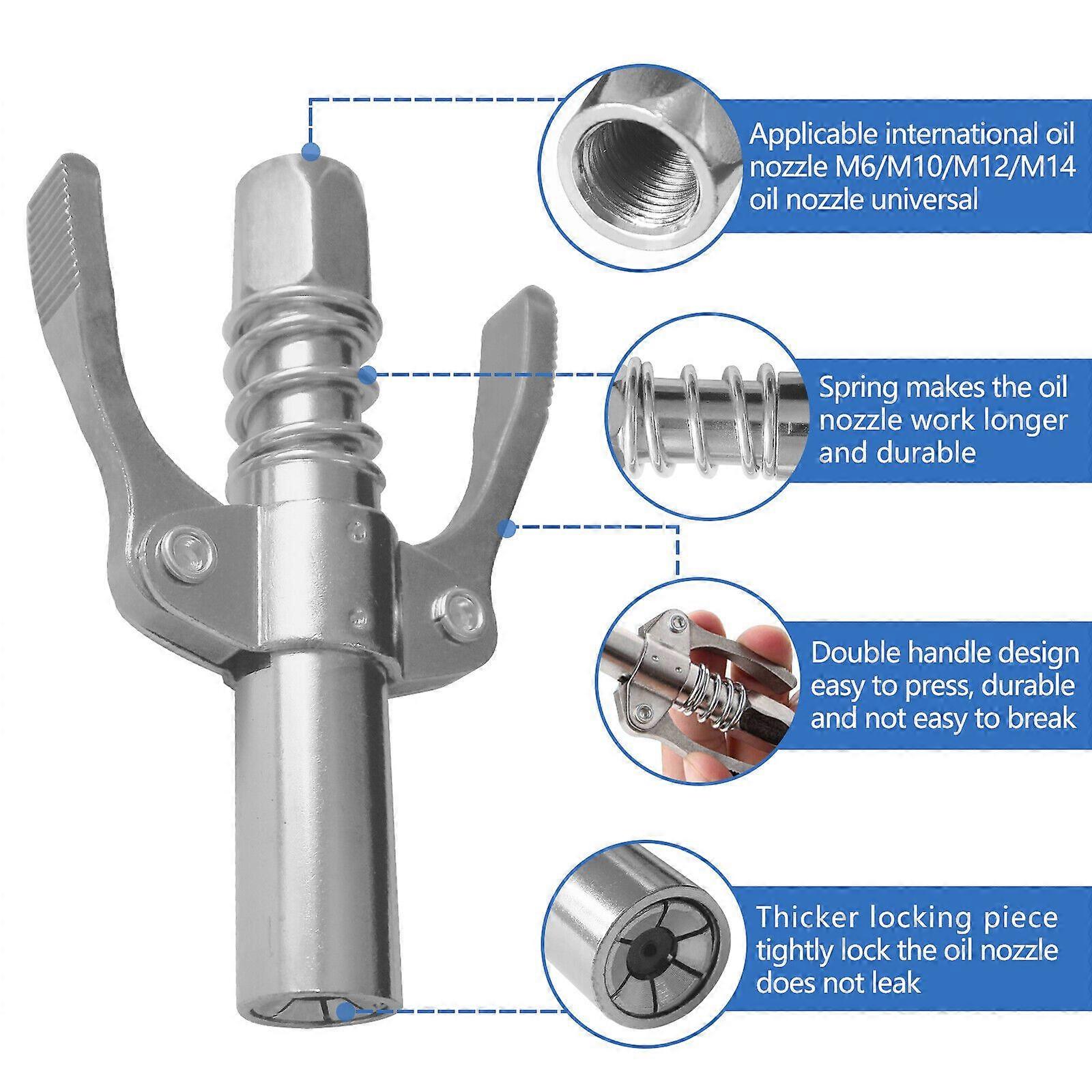 Grease Gun Coupler High Pressure Quick Release Lock Nozzles w/Hose For 1/8"NPT No.14314