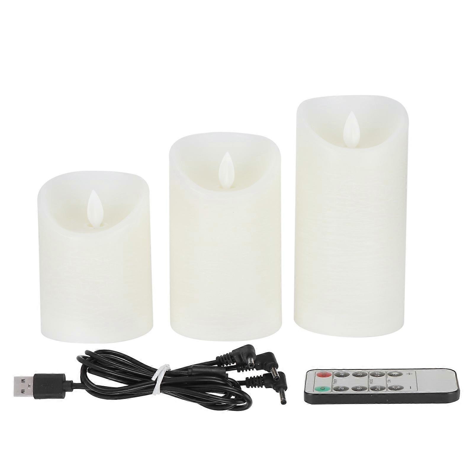 3Pcs USB Charging Flameless LED Candle Lamp Set with Realistic Flickering Effect for Home Decor and Ambiance
