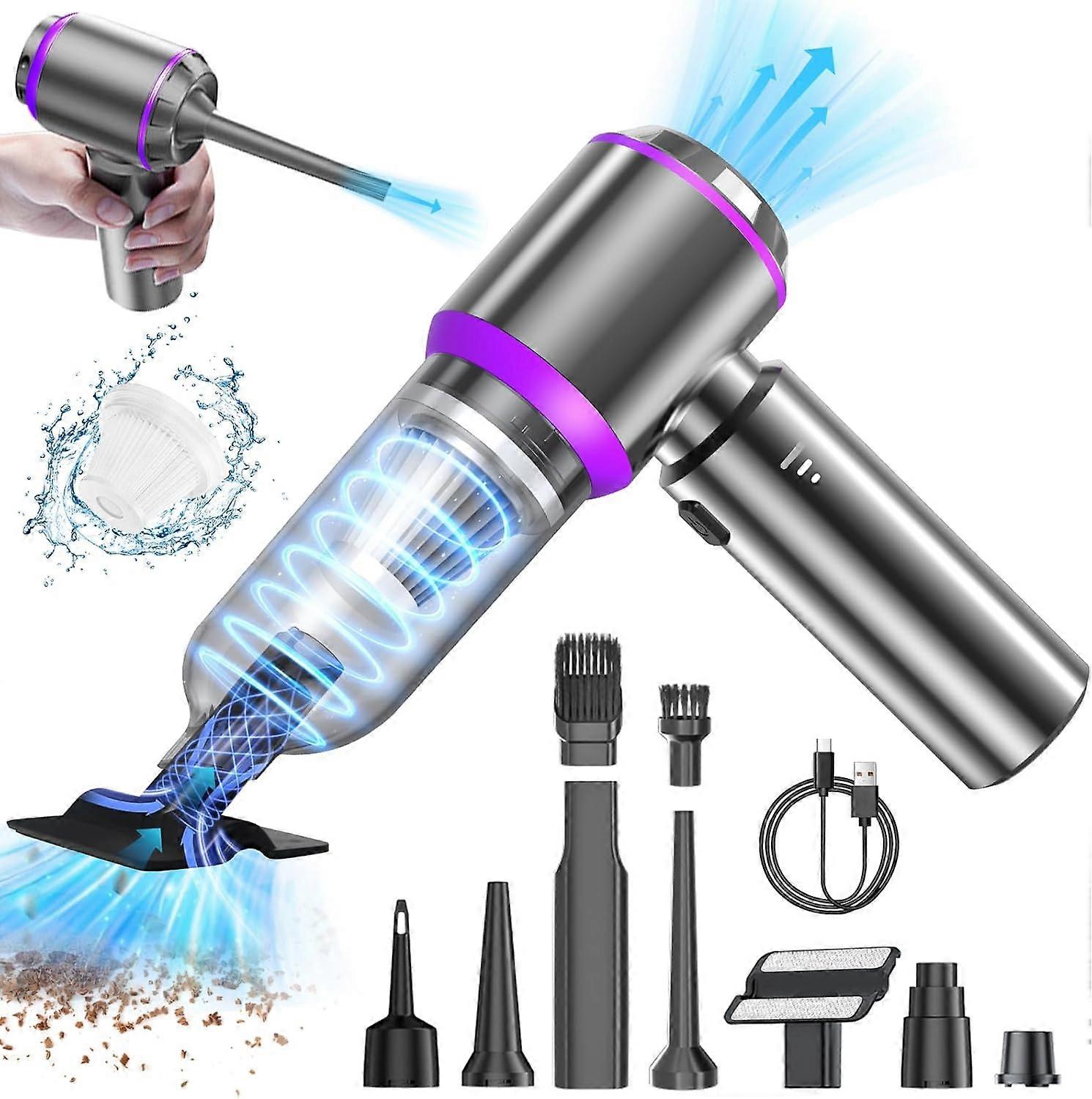 Handheld vacuum cleaner - brushless three-speed adjustment with battery display / 11.1V silver purple / Type-c charging * 15000pa