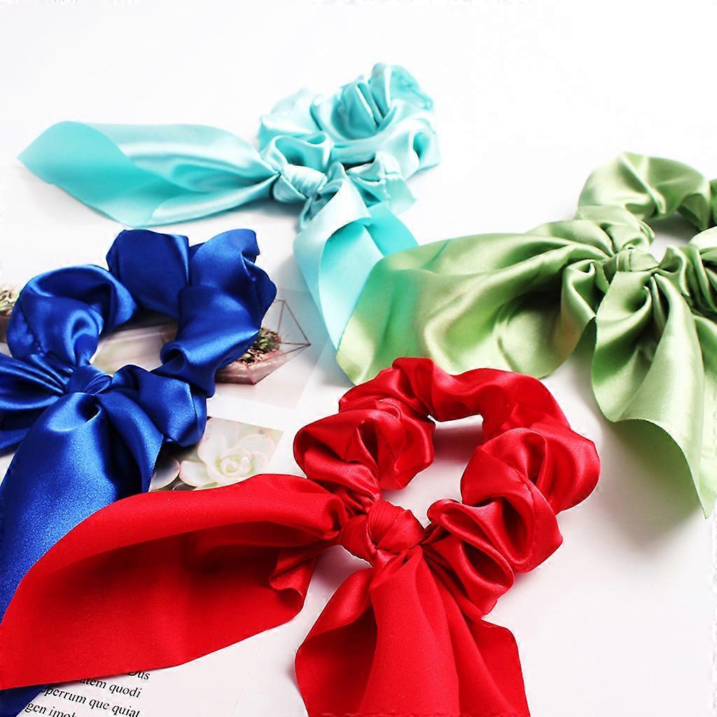 Ladies Glitter Satin Large Intestine Scrunchies Solid Candy Color Vintage Rabbit  red