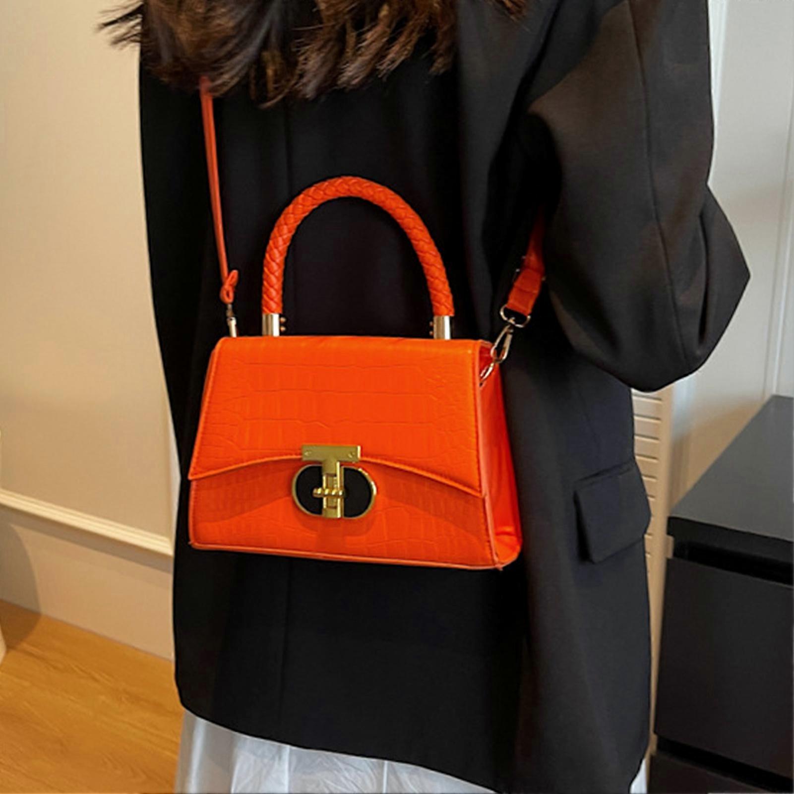 Stylish Orange PU Leather Single Shoulder Bag with Adjustable Strap