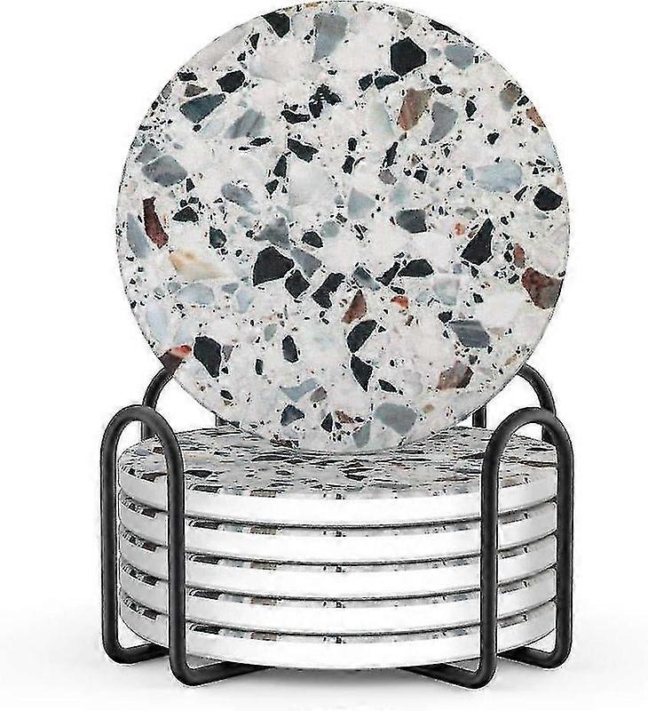 Coasters For Drinks, Absorbent Coasters With Holder, Coasters Set Of 6--