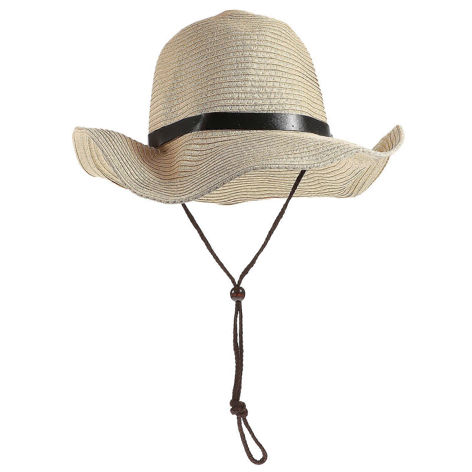 メンズワイドブリムハットサマービーチストローサンフロッピー大人用折りたたみ帽子(クリーム色)