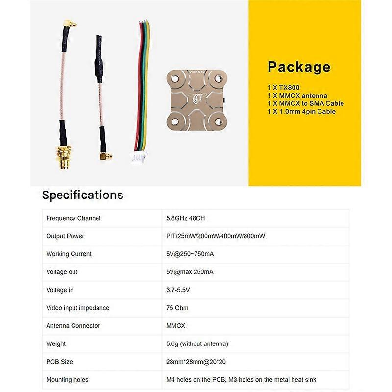  TX800 FPV Video Transmitter VTX Maximum Output