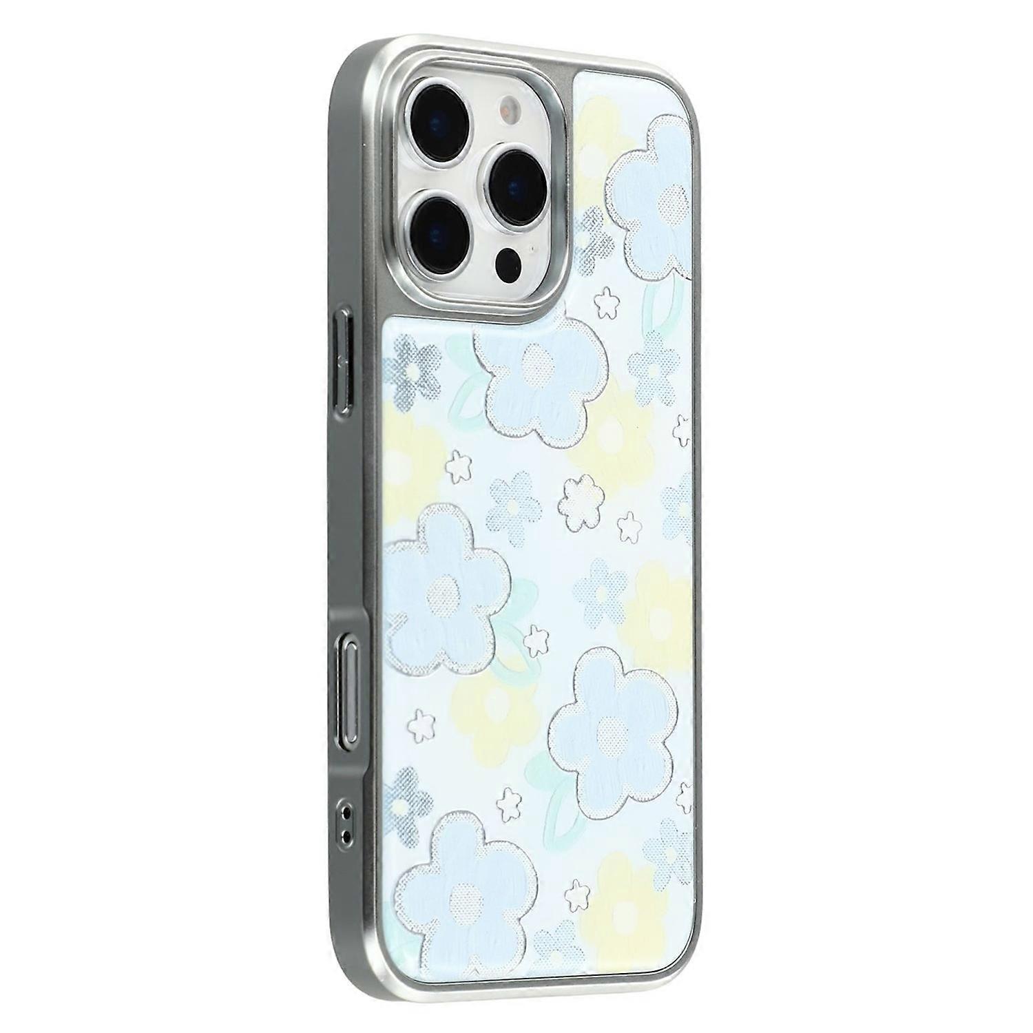 For iPhone 16 Pro Case Lacquered Epoxy Pattern TPU + Acrylic Phone Cover Large Camera Cutout - Flowe
