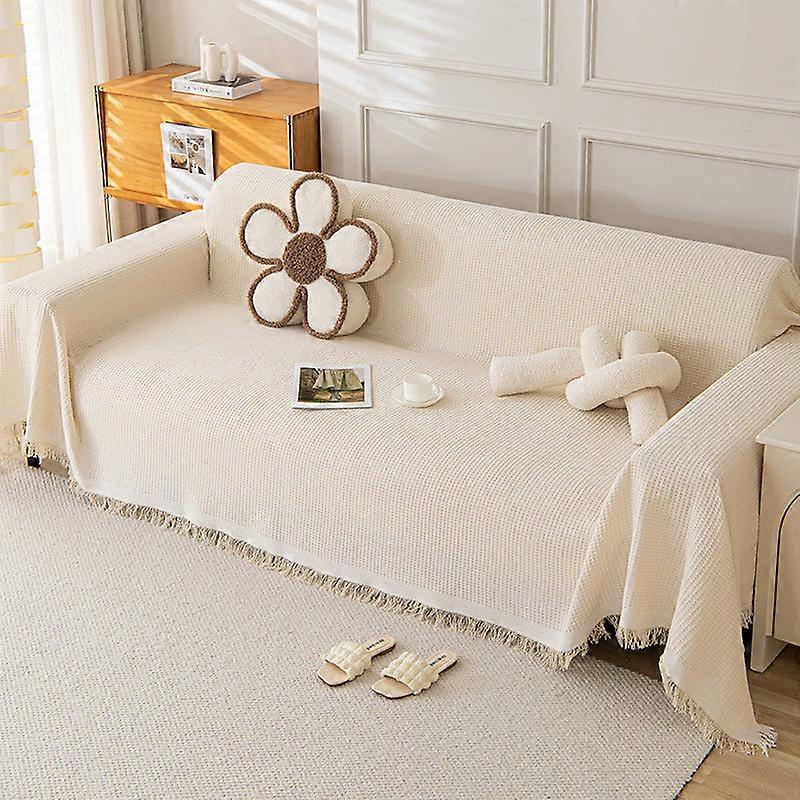 Elosung 180*260Cm Off White Premium Polyester Sofa Throw Blanket Multi Seasonal Use Protector Throws & Afghans