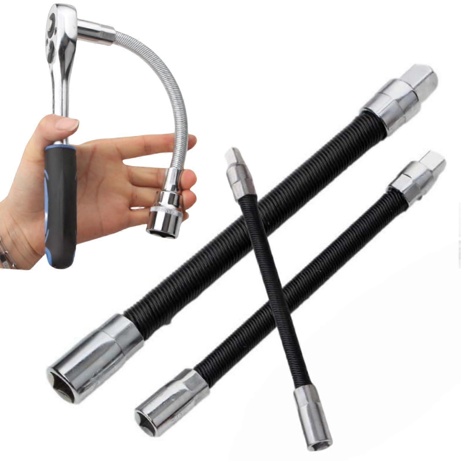 Universal Electric Wrench Socket Set With Three Bendable Shafts, 1/4 3/8 1/2 Drive Extender Bar, Ratchet Adapters, Black