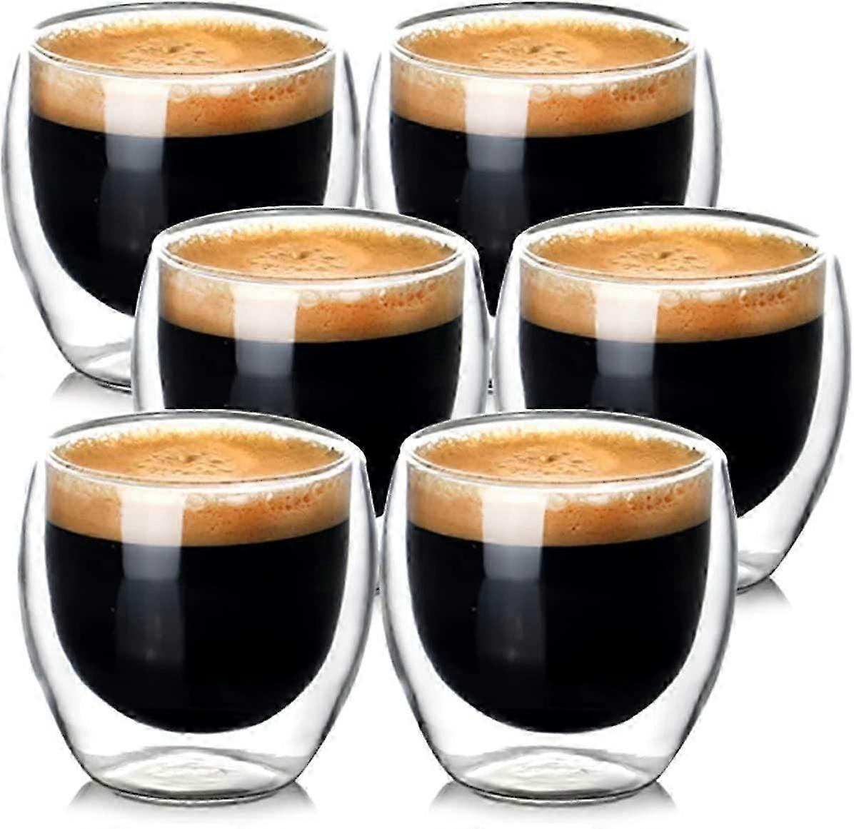 Espressotassen Set (6 x 80ml), Espresso Glser Doppelwandig Glser aus Borosilikatglas -Plmaschinenfestes Latte Macchiato Glser, Cappuccino Tassen, Kaffeet