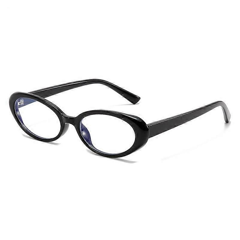 Stylish Small Oval Frame Reading Glasses for Women Men, Blue Light Blocking Computer Goggle, Anti Eyestrain Readers (Color : Blakc, Size : 100)