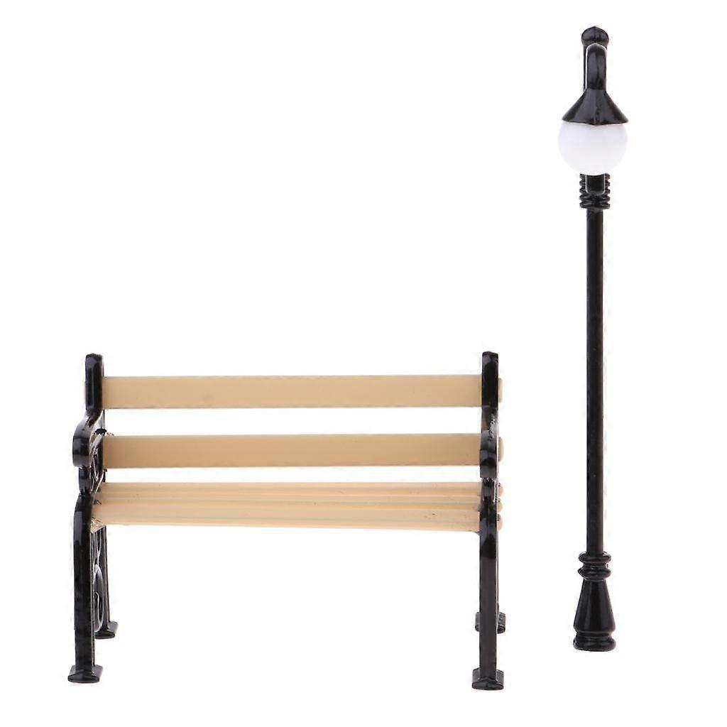 1/12 Μικροσκοπικός μεταλλικός κήπος Patio Park Bench με διακόσμηση κουκλόσπιτου λαμπτήρα