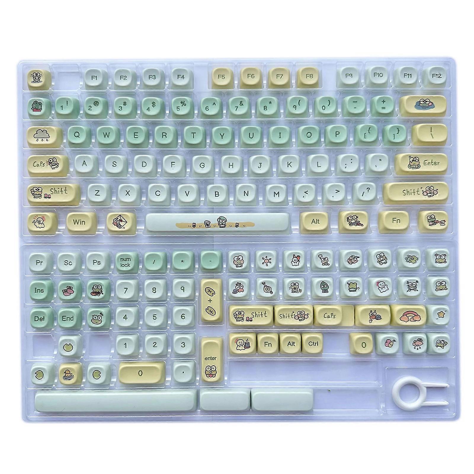 Frogs KeyCap Set PBT Cute Anime Keycaps 137 Keys MOA Profile Key Caps for Rainy Mechanical Keyboard
