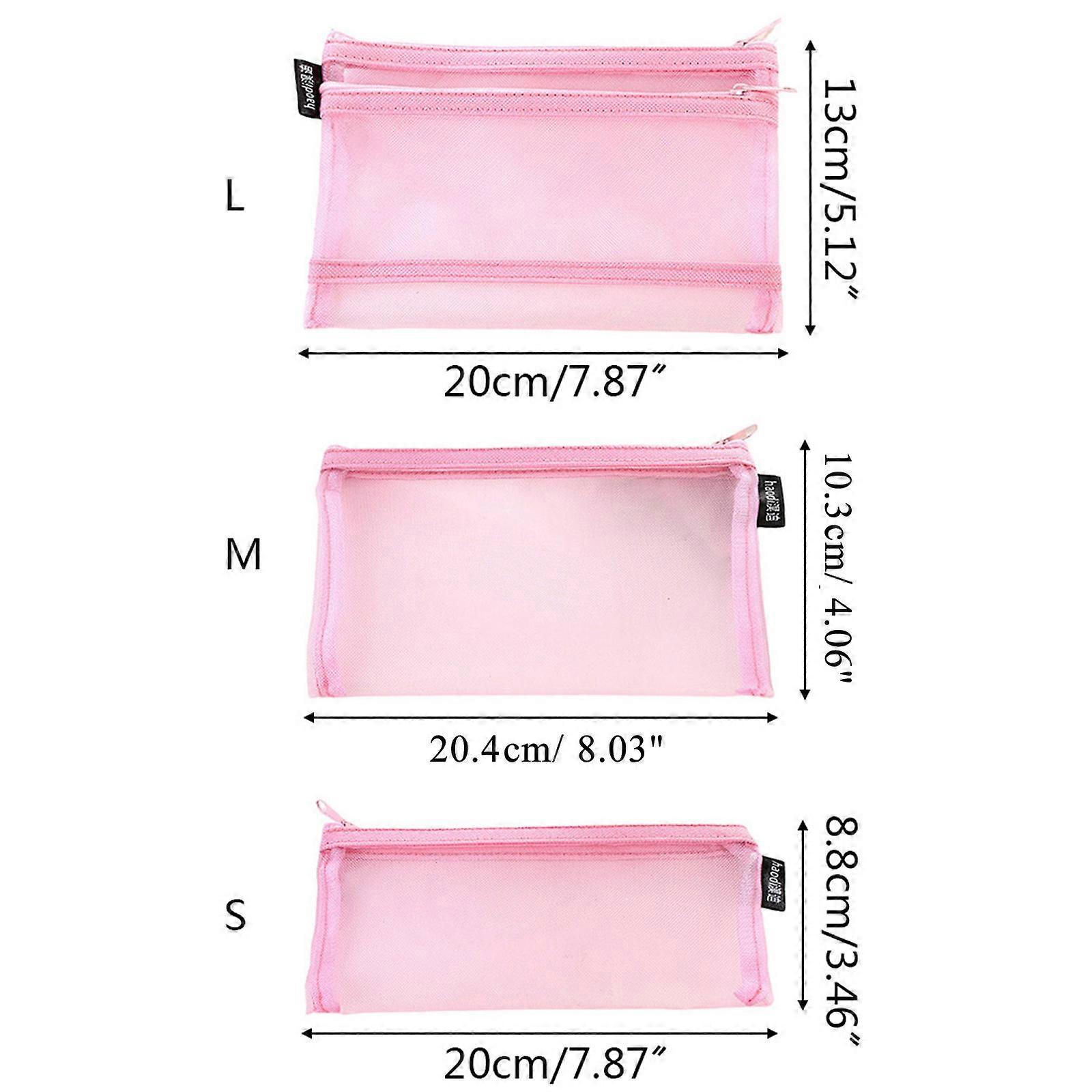 Cute Zippred Pencil Bag Portable Mesh Pen Pouch Novelty Pencil for Case Dual Mesh Pockets Large Capacity Portable Coin P  pink Medium