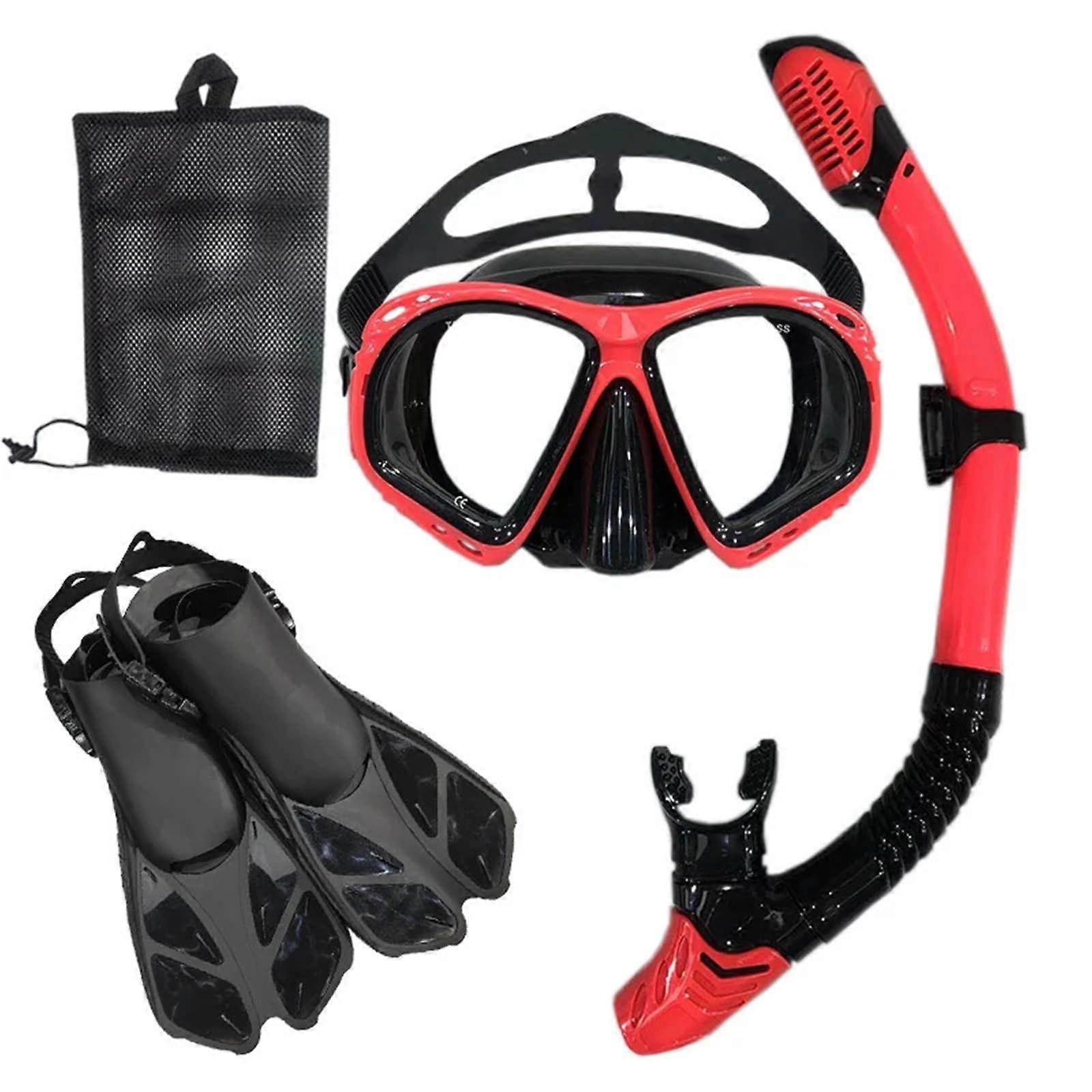 Schnorchelmaske Snorkel Mask And Goggles Set For Adults Unisex Full-Face Red And Black L/XL