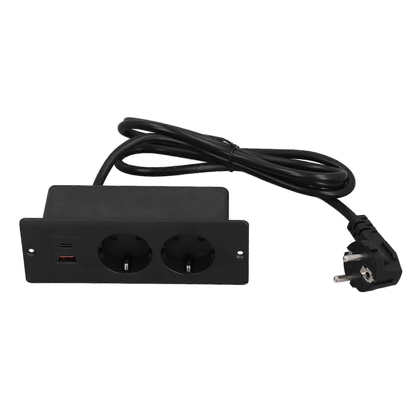 Prise encastrée 2 prises avec port USB-C PD20W et port USB-A, multiprise intégrée pour meuble, cordon de 1,5 m