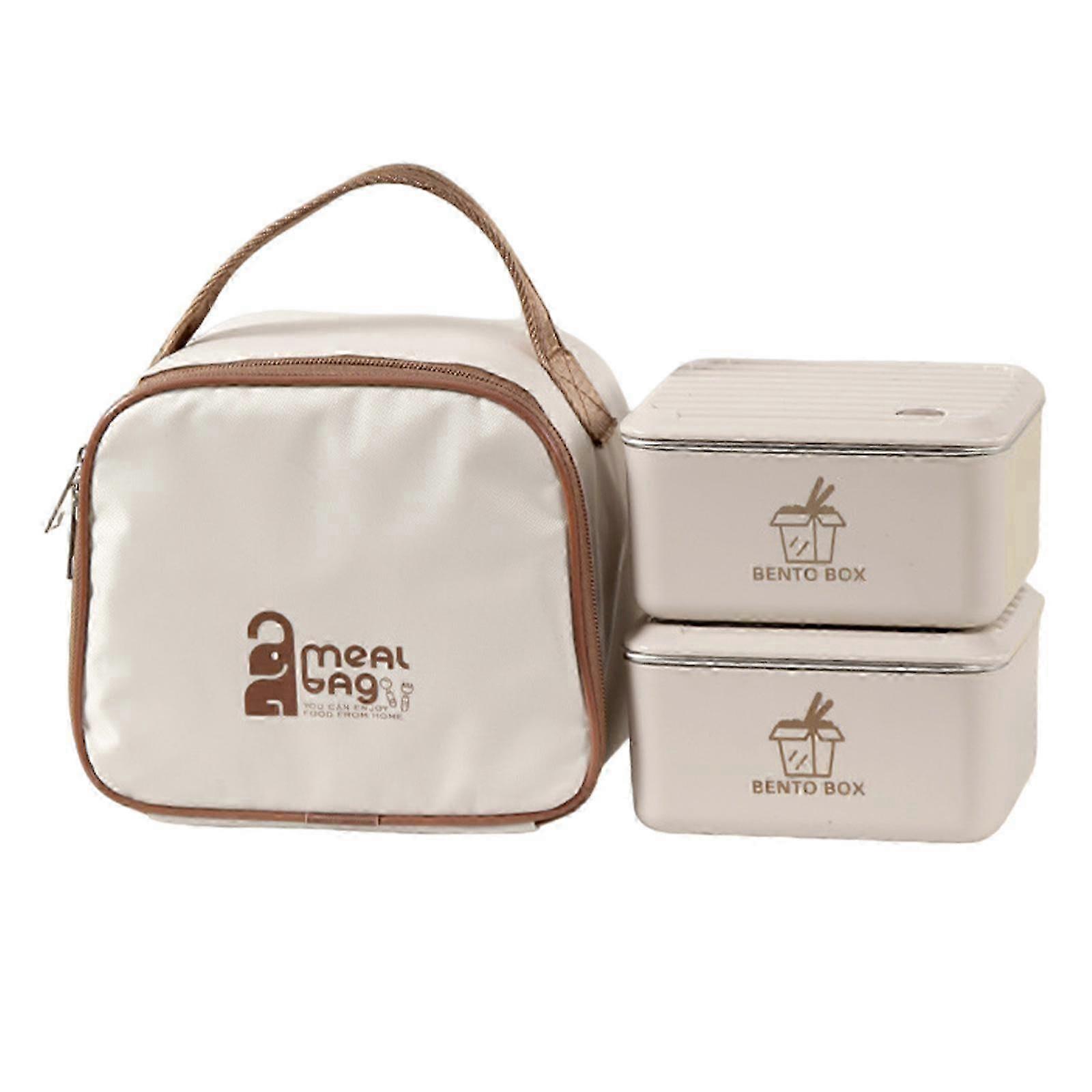 Insulated Food Container with Bag for Picnics, Offices, and Camping - Set of 2 in Beige for Adult Use
