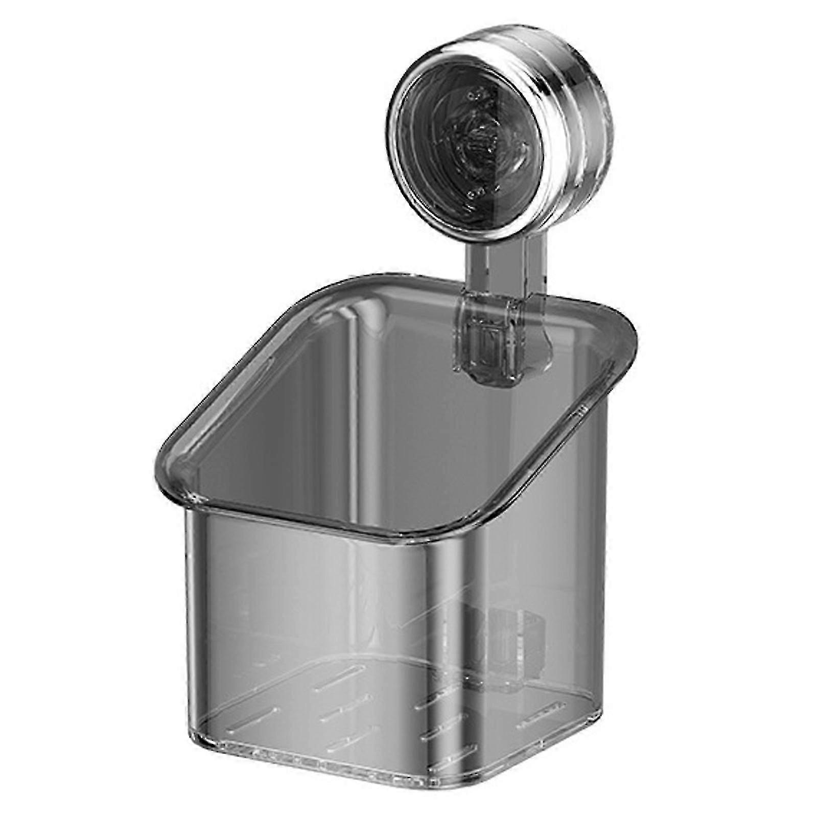 クリアグレーのシャワーキャディ、ドレンホール、取り外し可能なバスケット、強力な吸引棚付き