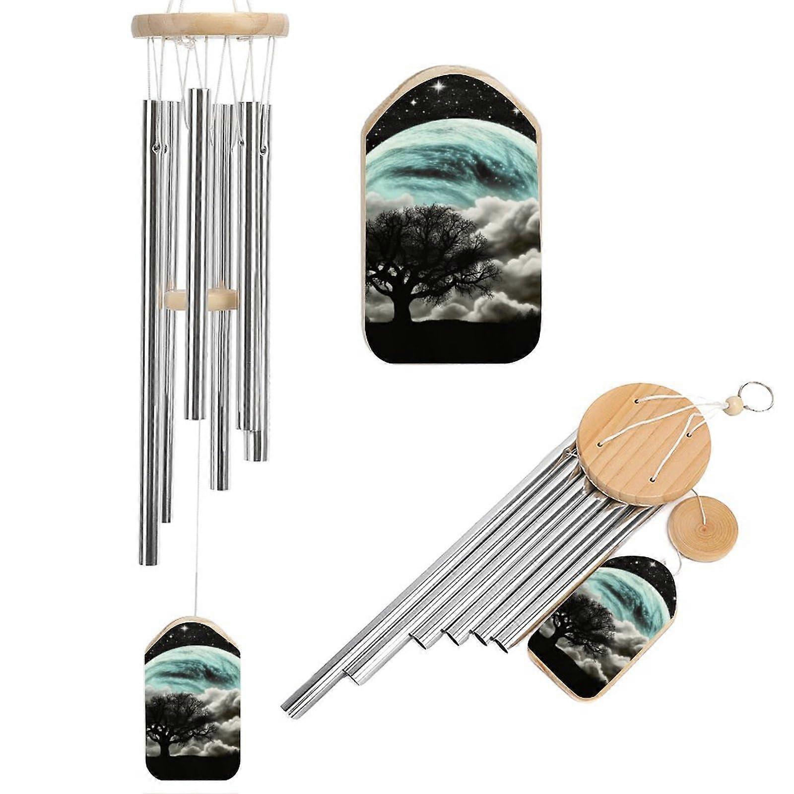 Wind chime for outdoor use, starry night, black tree art, printed, simple wind chime, curtain wind chime for home decoration