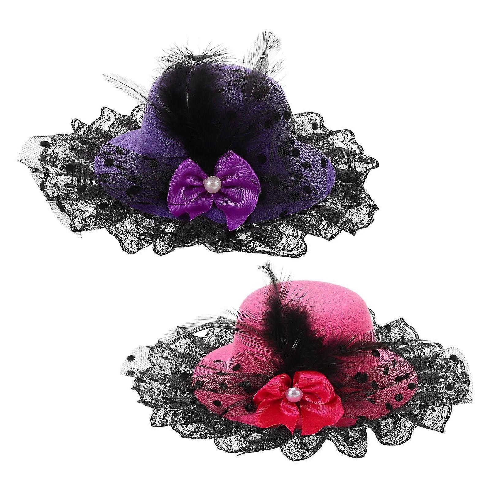 Top Hat Fascinators Bow Shape Hair Clips Elegant for Daily Wear 2Pcs