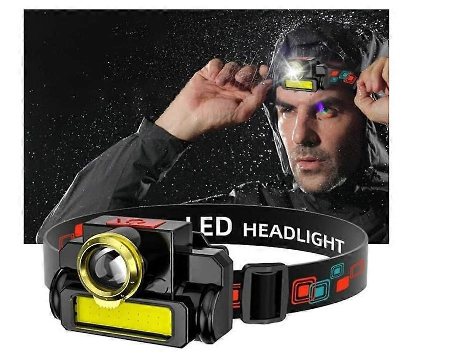LED Rechargeable Headlamp 30000LM Brightest LED Work Headlight Zoomable Waterproof Camping Head Torch Flashlight(Black)