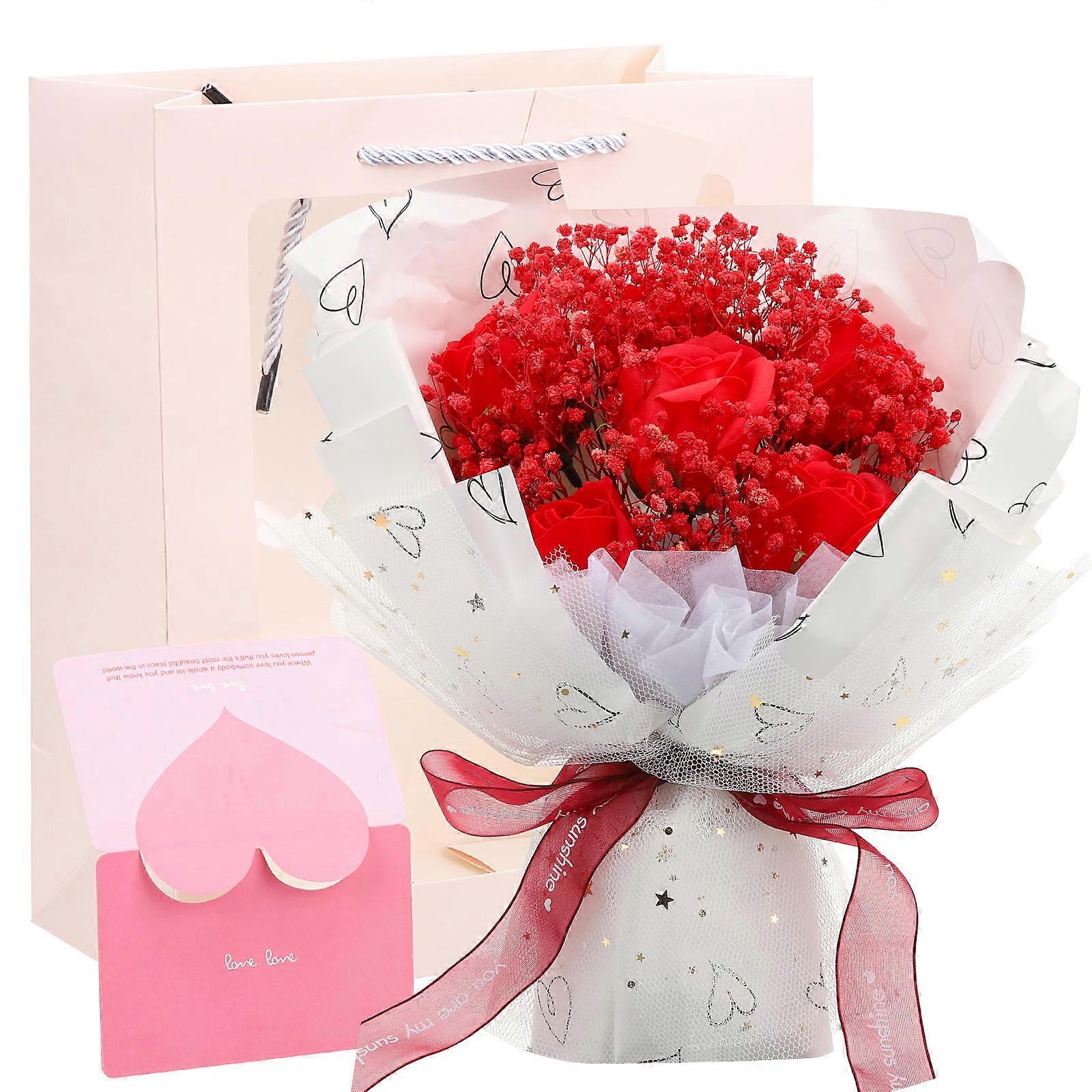 Small Dried Flower Bouquet Birthday Flower present for Lovers Red 26x23cm 1Pack