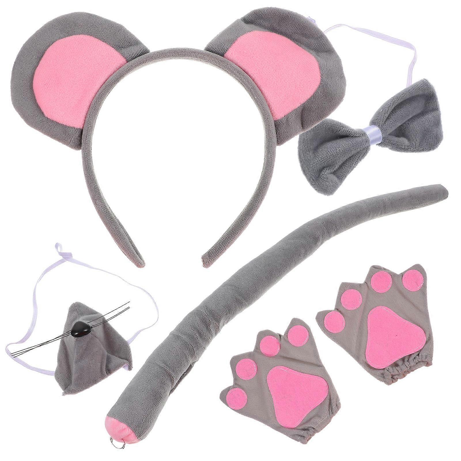 Halloween Cosplay Animal Costume Set Mice Ears Headband Gray Small 1Set
