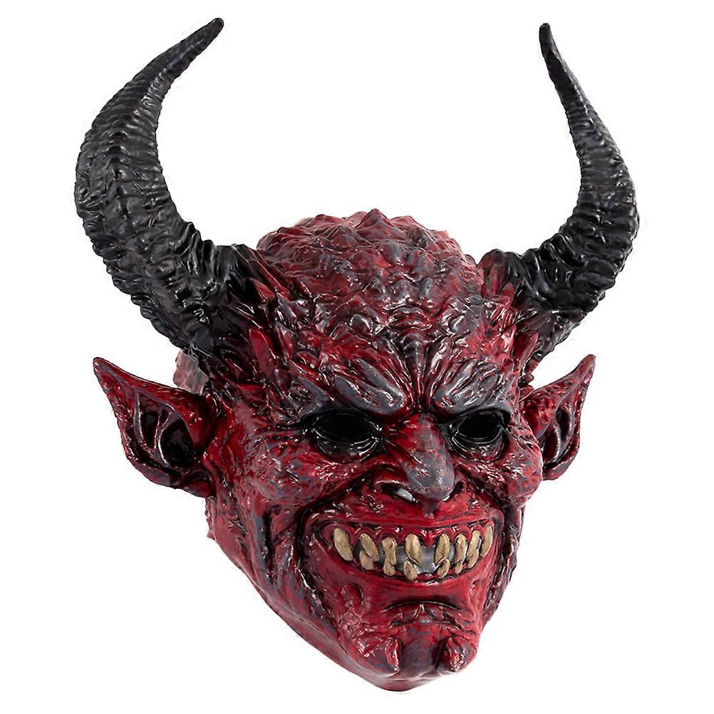 Scary Horror Mask with Horns for Halloween – Full Head Costume Mask for Masquerade & Themed Events – Comfortable Design with Elastic Strap for Adults