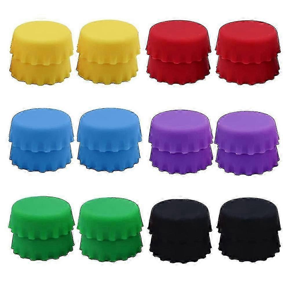 24 pcs silicone rubber bottle caps, 6 colors reusable beer caps