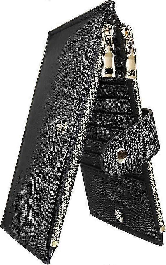 Womens Wallet RFID Blocking Bifold Multi Card Case Wallet with Zipper Pocket - Black