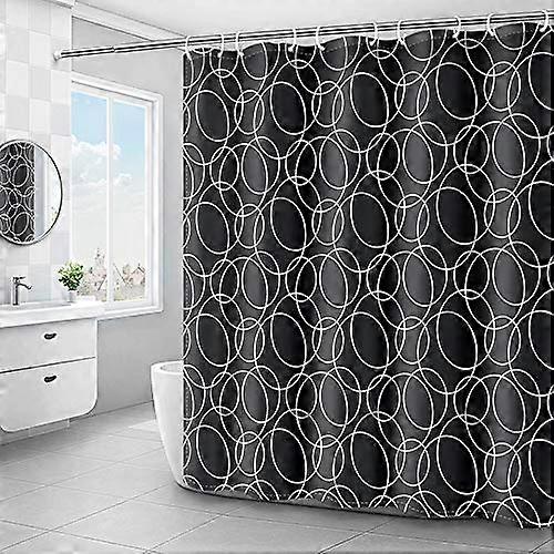 Black and White AntiMould Washable Polyester Shower Curtain with Eyelets, 180x200 cm