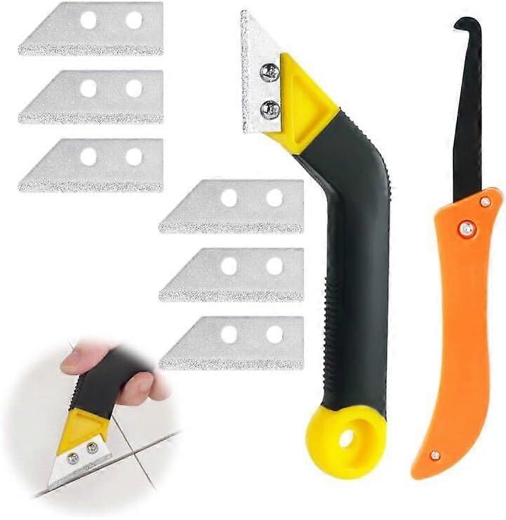grout Scraper  Set of 9 Tile Grout Scrapers with 7 Replacement Blades and 1 Angled Saw  Razor Scraper for Cleaning Tiles  Tile Grout Remover