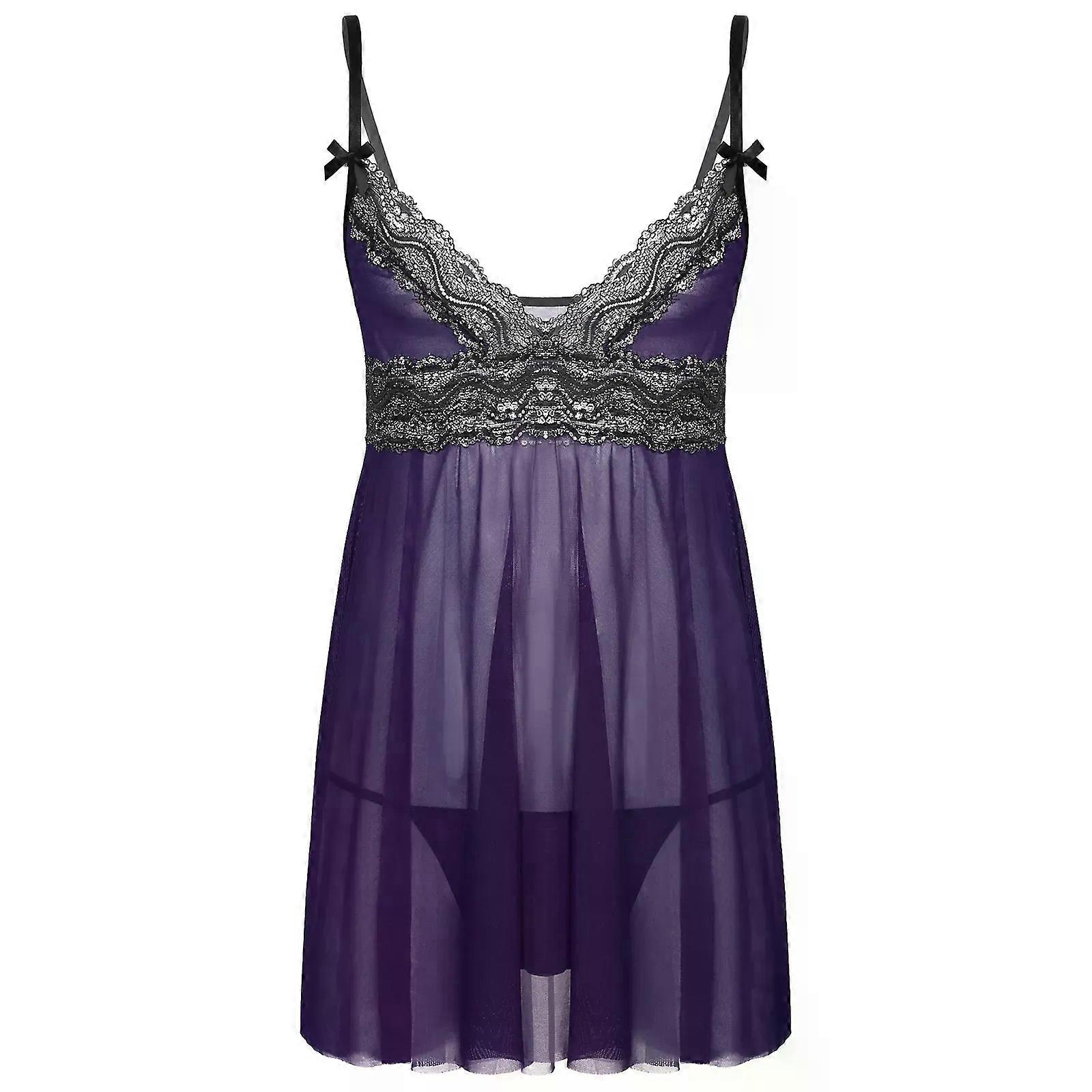 Άνδρες Gay Sissy Εσώρουχα Διάφανο πλέγμα Chemise με G-string Νυχτικά Αρσενικά ρυθμιζόμενα λουριά Κοίλη δαντέλα Babydoll Homewear Πιτζάμες