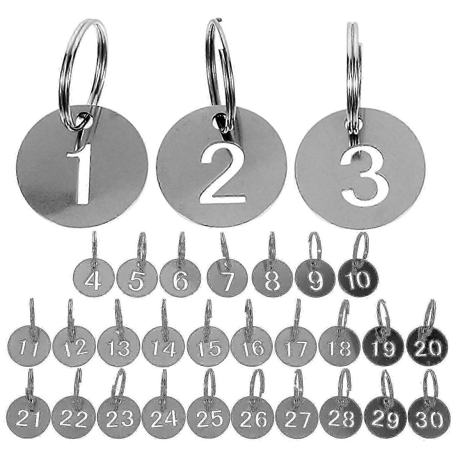 30Pcs Stainless Steel Numbered ID Tags Key Chains 1-30 Round Shape For Organization Labeling