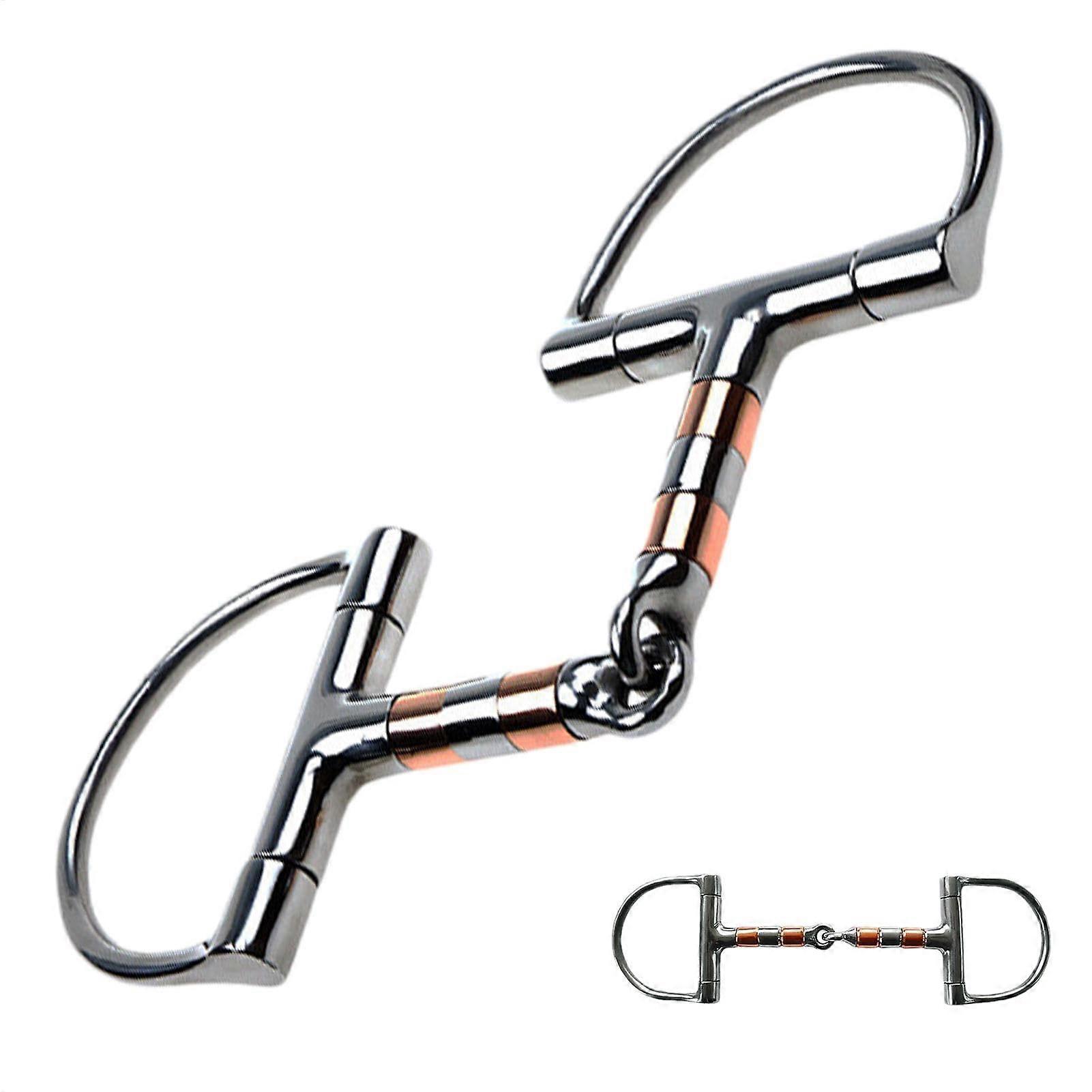Horse Bridle Bit - Stainless Steel D-Ring Snaffle Bit with Copper Roller Mouth - Single Joint Design for Training Riding