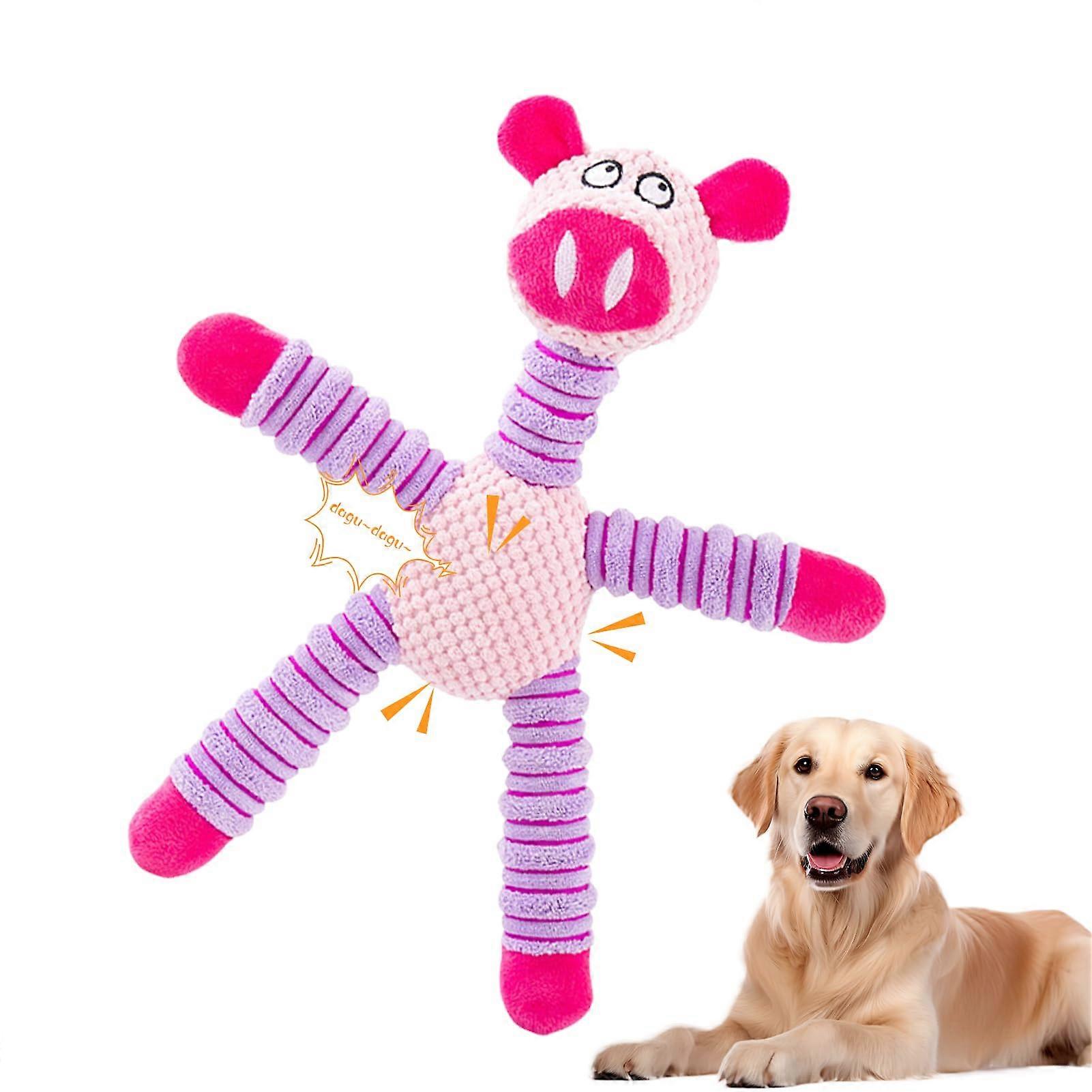 Indestructible Dog Toy for Medium Large Dogs, Chew Squeaky Plush Pink Pig Interactive Toy 2025 Model
