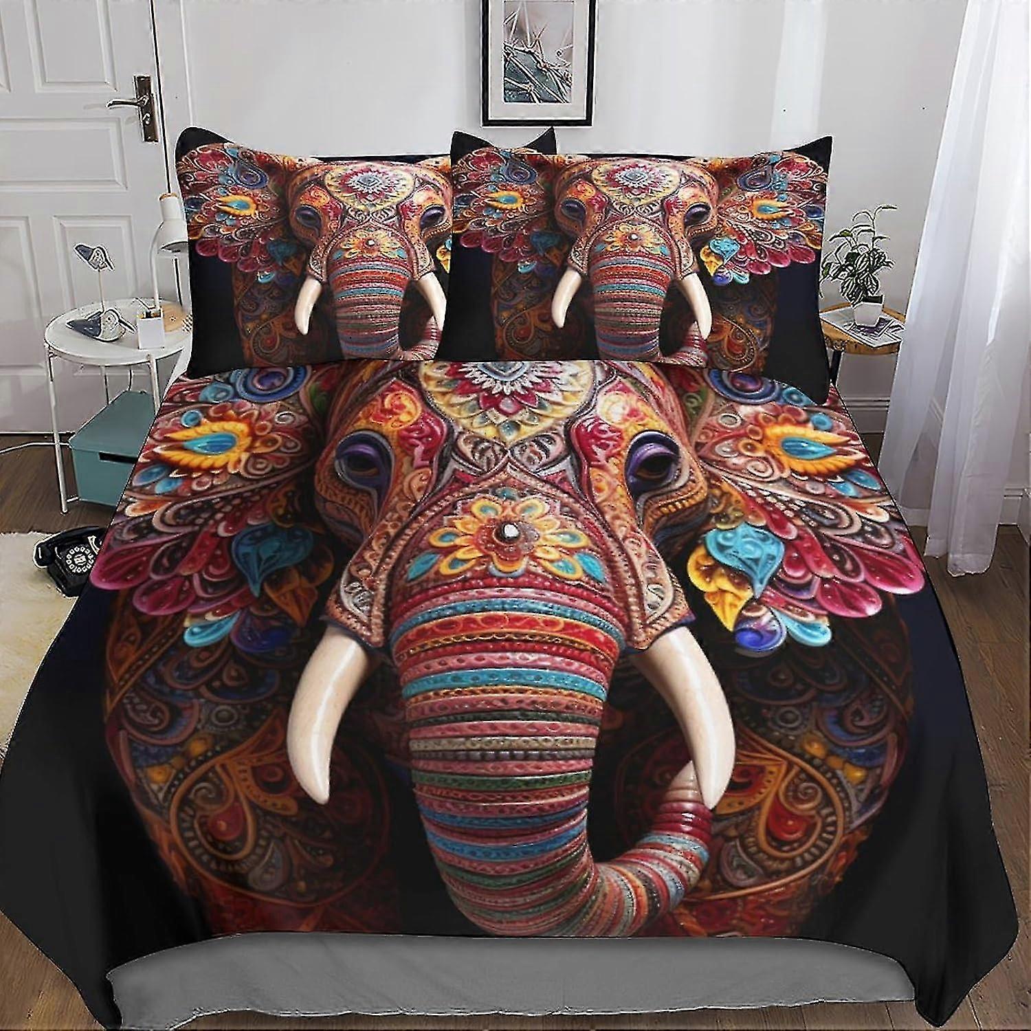 Creative 3D Elephant Print Bedding Set Cover with Zipper Closure Soft Microfiber for Kids
