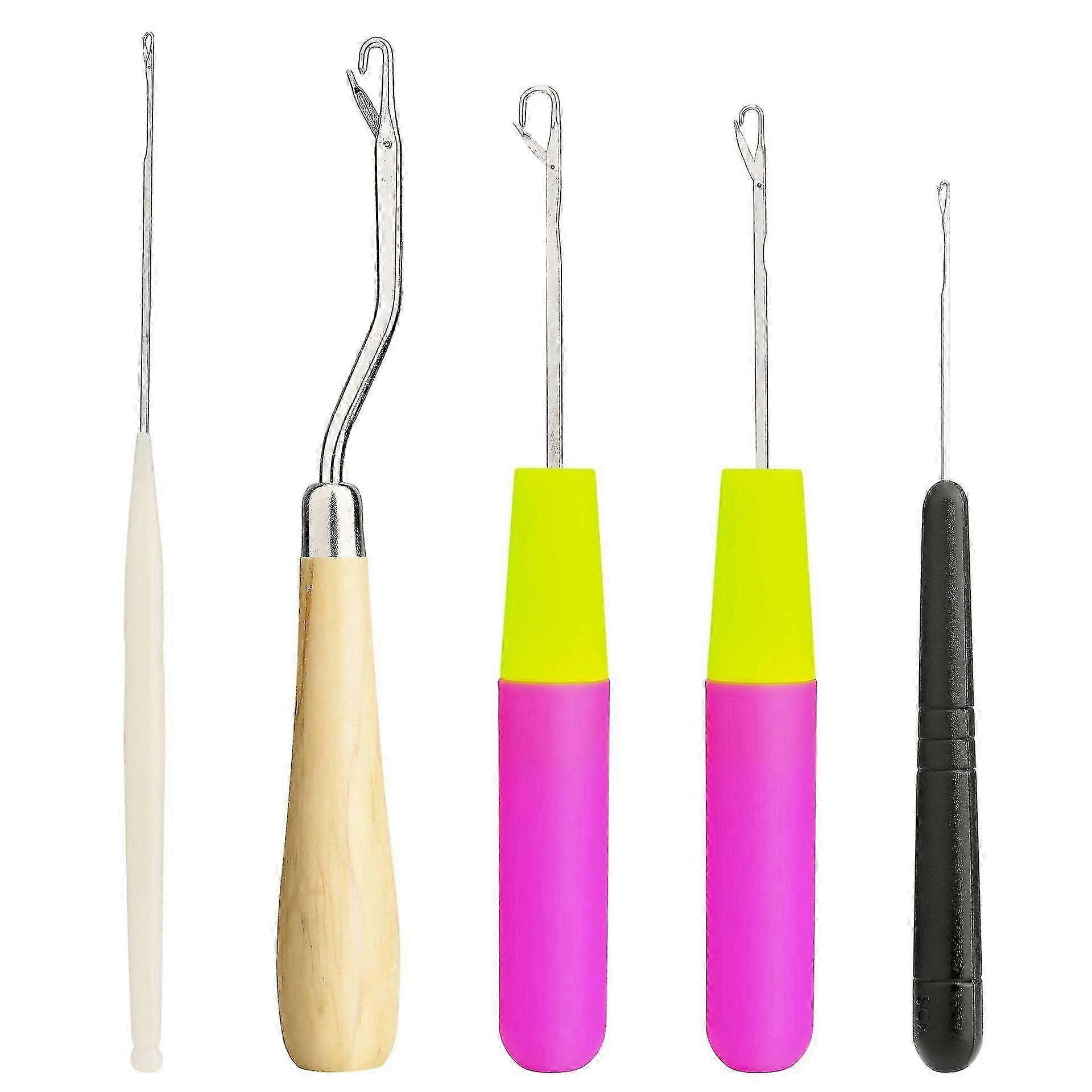 5 Pcs of Different Sized Hooks, Wooden and Plastic Hooks, Needle Hooks for Wig Design, Carpet Making and Other Crafts