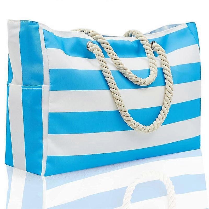 Women's Beach Bag, Waterproof Large with Pockets, Zip (Blue)