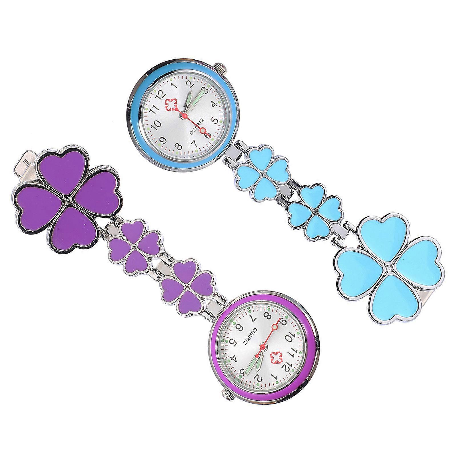 Lovely Nurse Pocket Watch with Beautiful Decor Assorted Color 2 Pieces