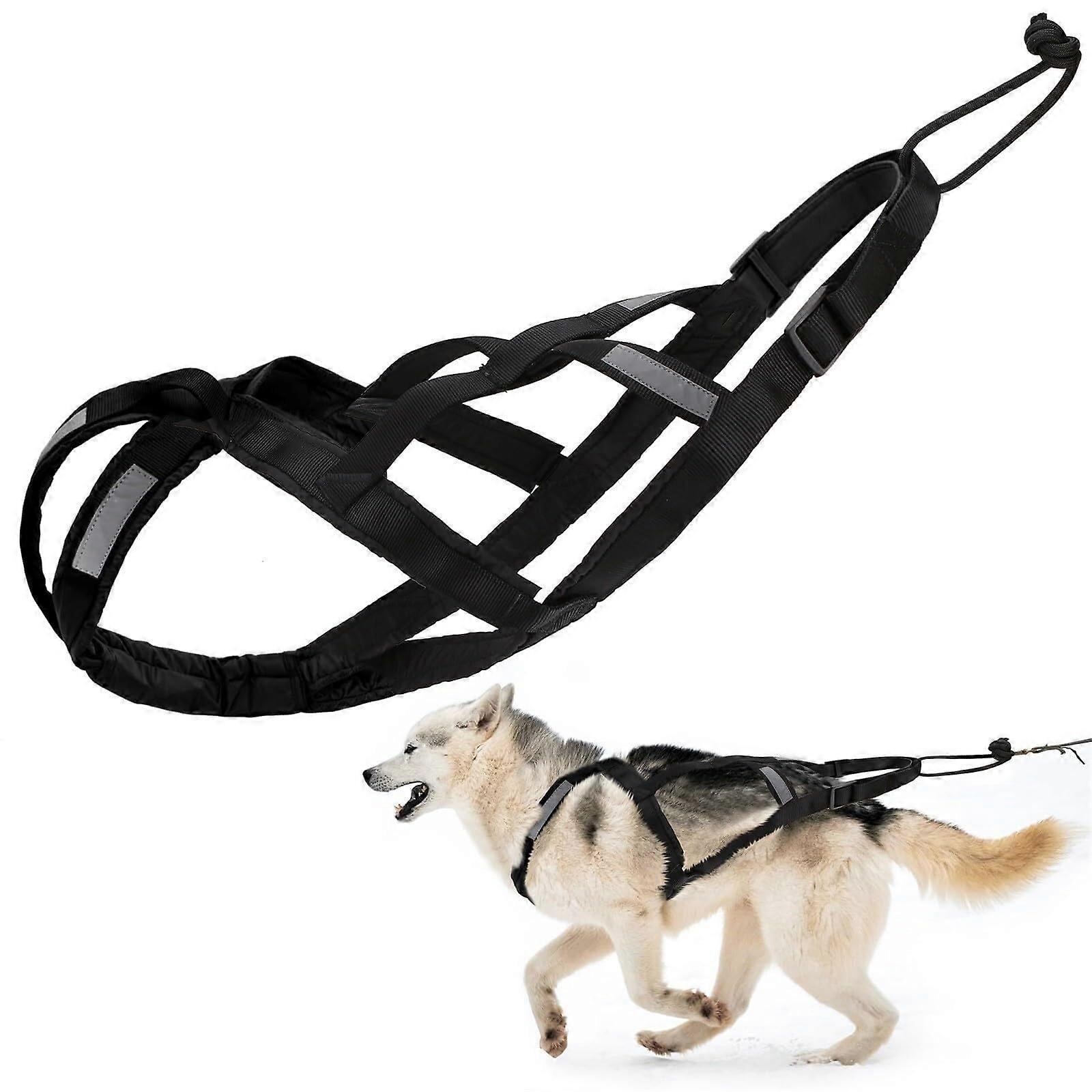 Dog harness for pulling, weightlifting, mushing with handle (Black, XL) XL Black