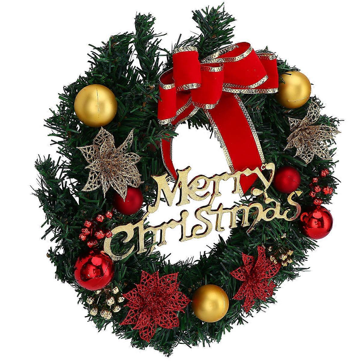 Evergreen Wreath Hanging Wreath for Front Door Non-Flammable PVC Material Assorted Color 30x30x10cm Festive Atmosphere 1Set