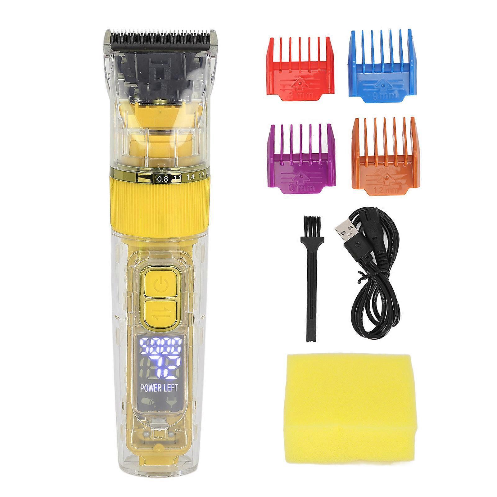 Yellow USB-Rechargeable Hair Trimmer with Adjustable LED Display and Clear Design