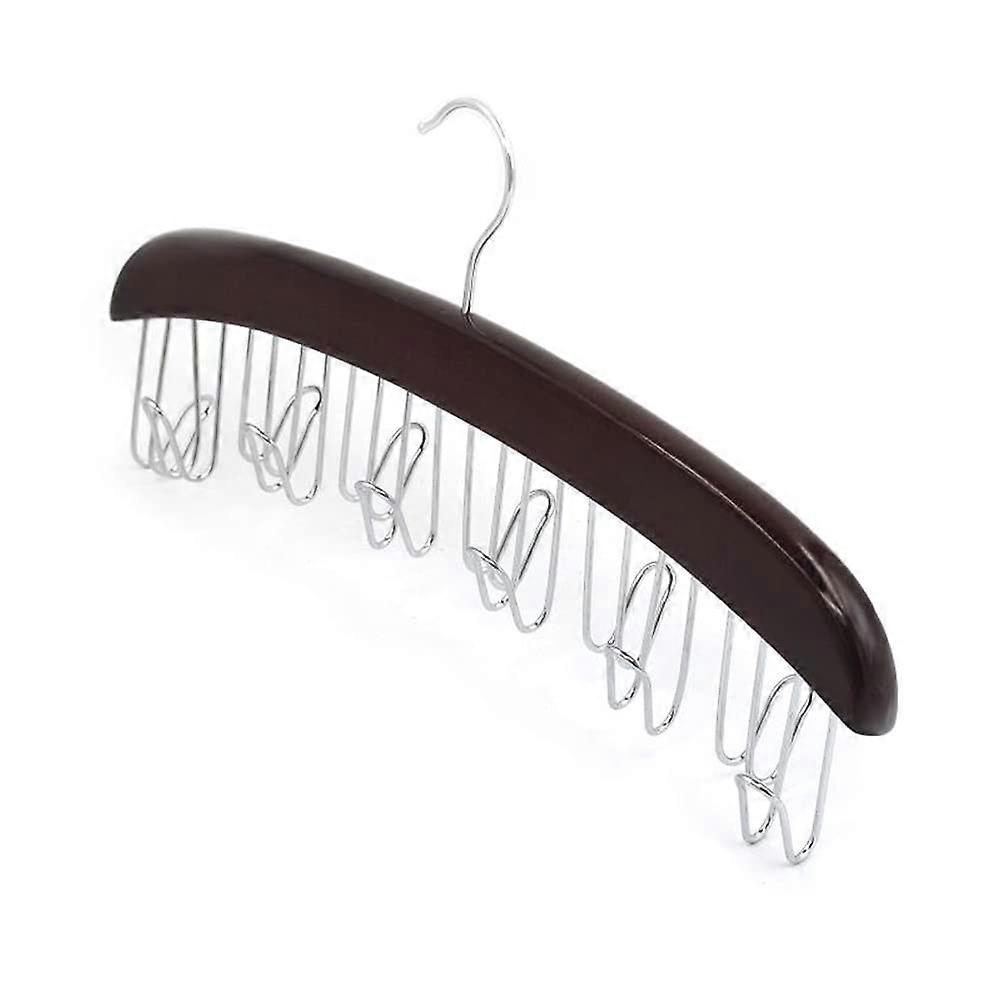 Multifunctional Belt Hanger with 12 Hooks, Tie Rack, Scarf Holder, Walnut Finish, Closet Organizer for Efficient Storage